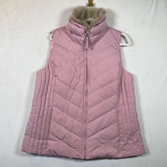 Talbots Women’s Plus Size X Quilted Down Vest Pink Removable Faux Fur Collar - Picture 1 of 11